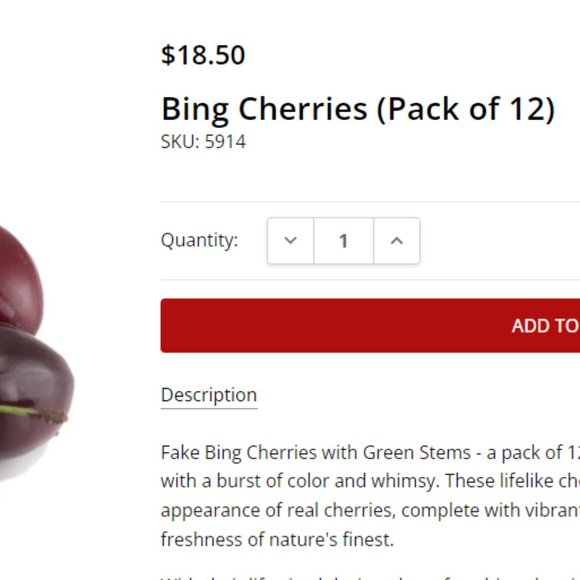 Artifical Faux Bing Cherry Delights Decor (Pack of 15) - Picture 6 of 8
